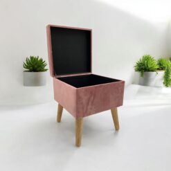 Alternative view of Pink Velvet Wooden Storage Trunk Footstool – 33 x 33 x 42cm