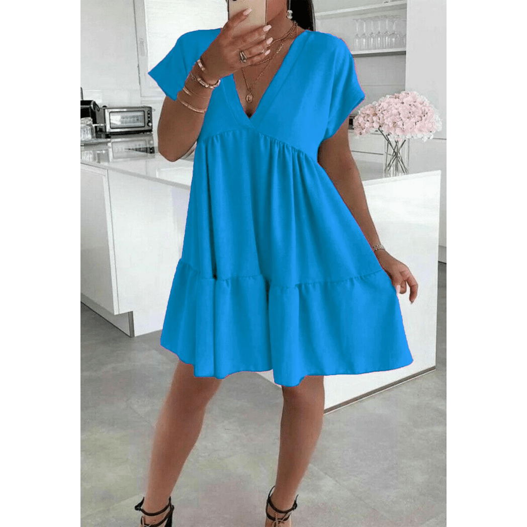 Italian V Neck Smock Dress - Elegant Everyday Style Italian V Neck Smock Dress - Elegant Everyday Style - Image 3