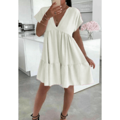 Alternative view of Italian V Neck Smock Dress - Elegant Everyday Style
