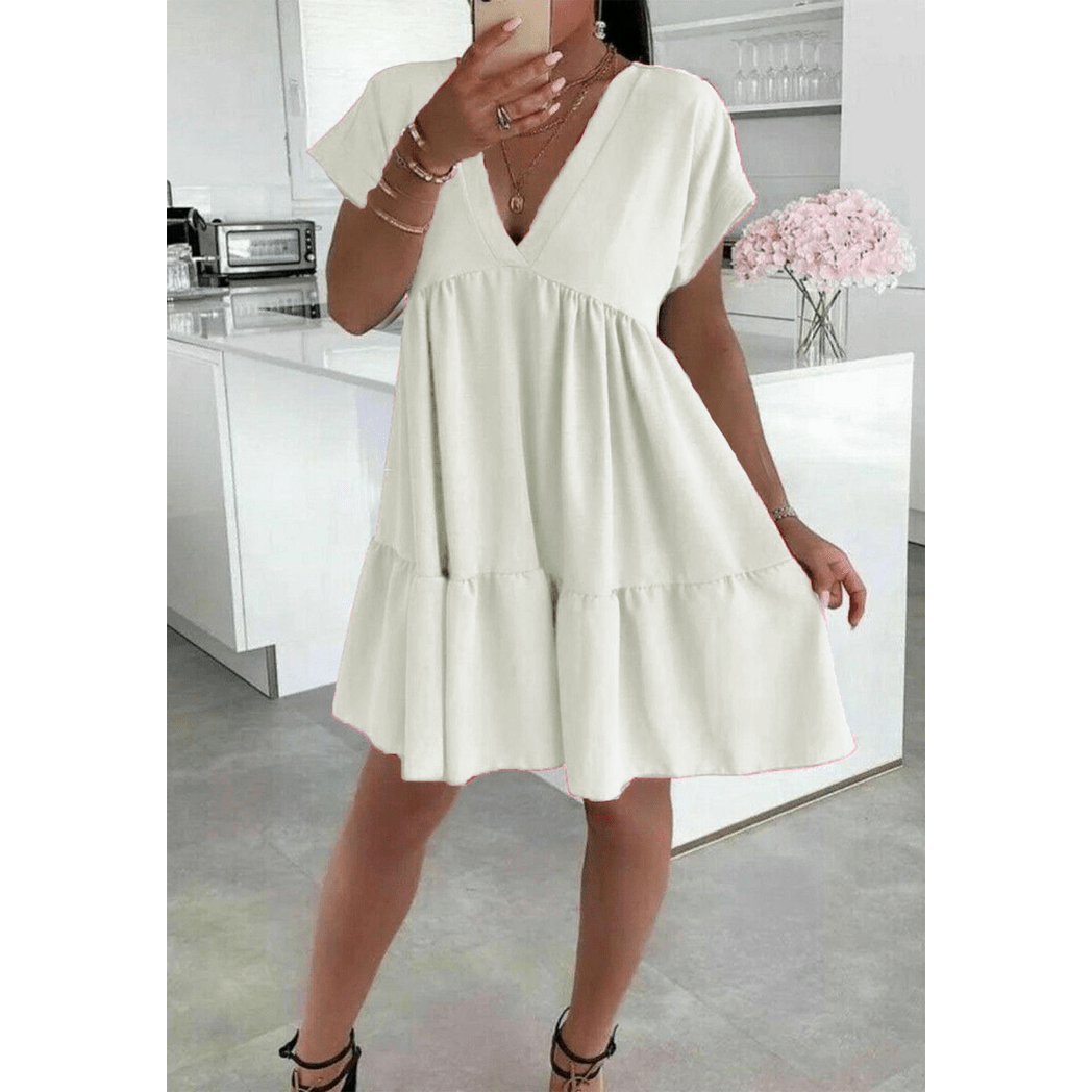 Italian V Neck Smock Dress - Elegant Everyday Style Italian V Neck Smock Dress - Elegant Everyday Style - Image 2