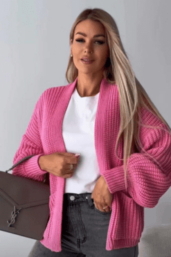 Cropped Balloon Sleeve Pocket Cardigan
