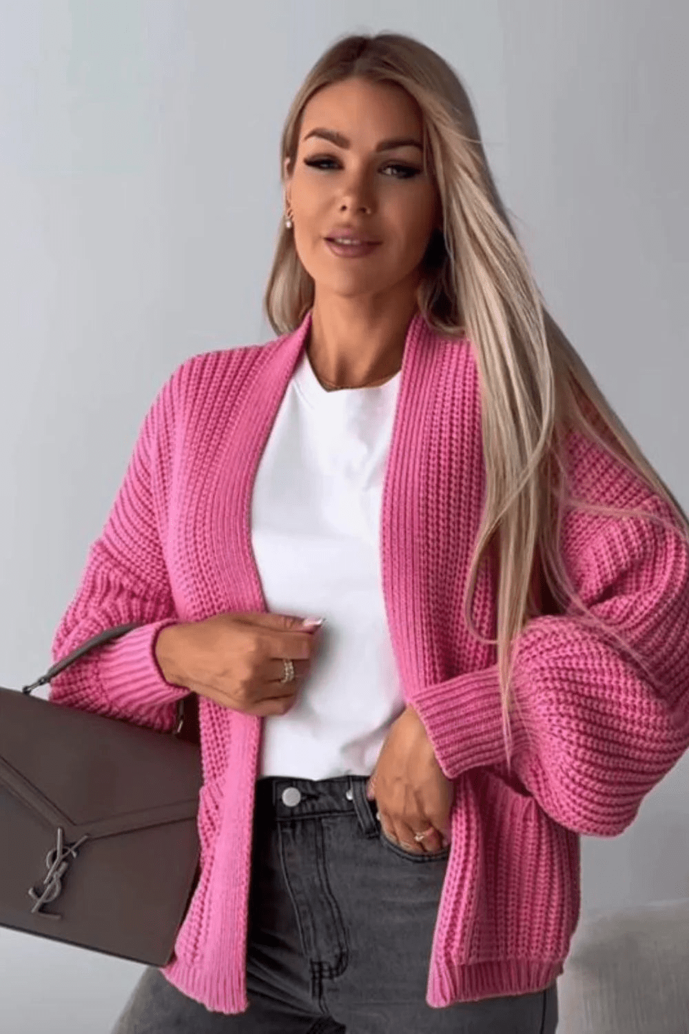 Cropped Balloon Sleeve Pocket Cardigan Cropped Balloon Sleeve Pocket Cardigan