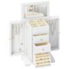 4-Tier Large Jewellery Box with Mirror and 2 Drawers, White
