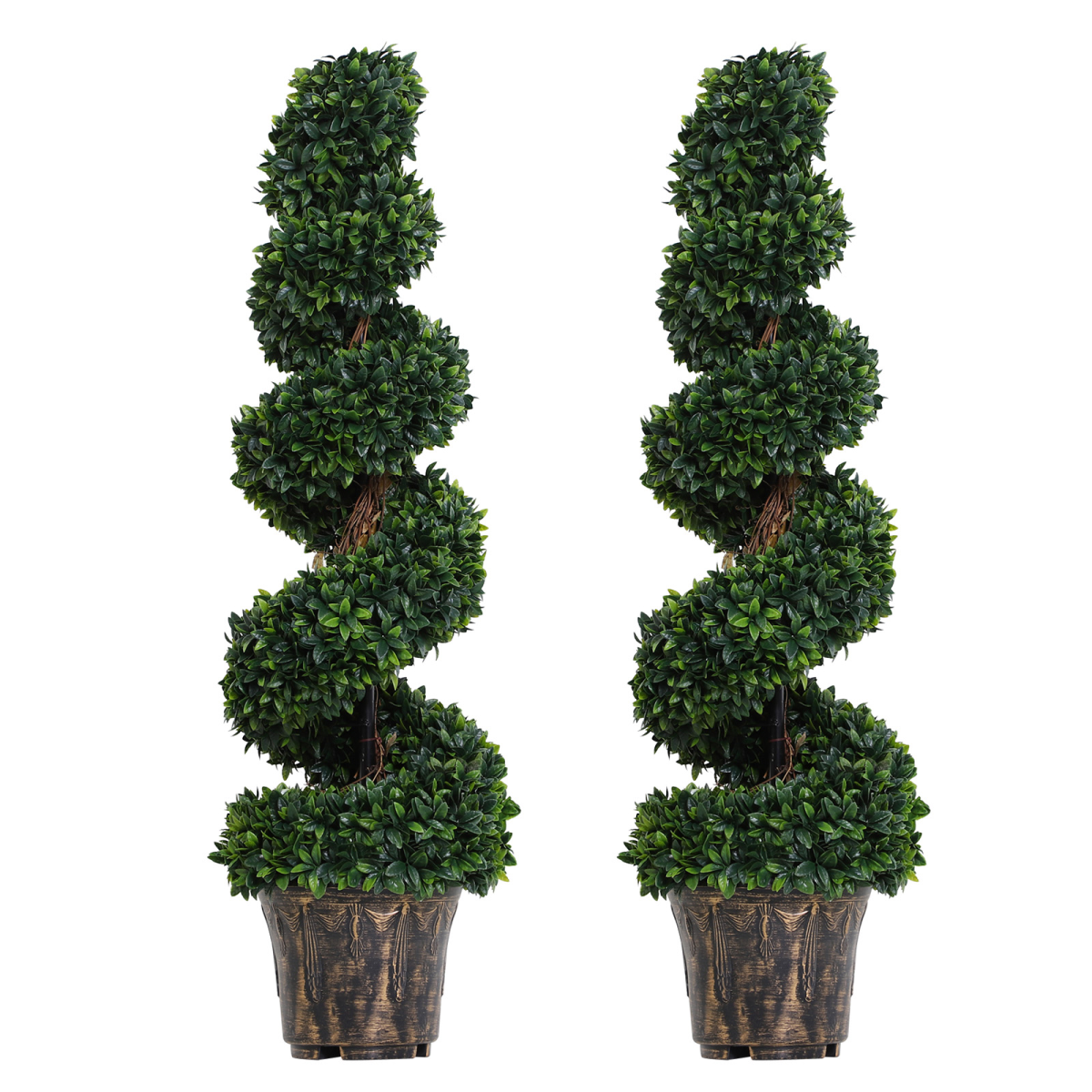 PE Set of 2 Artificial Boxwood Spiral Topiary Plant Tree's Green PE Set of 2 Artificial Boxwood Spiral Topiary Plant Tree's Green