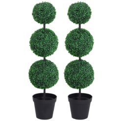 Set of 2 Artificial Boxwood Three Balls Topiary Plant Trees Green