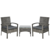 3 Piece Garden Rattan Bistro Set with Table and Chairs, Mixed Grey