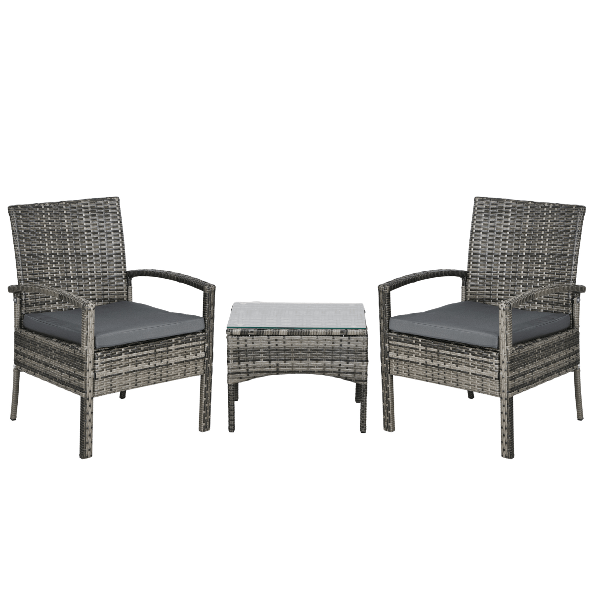3 Piece Garden Rattan Bistro Set with Table and Chairs, Mixed Grey 3 Piece Garden Rattan Bistro Set with Table and Chairs, Mixed Grey