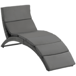 Garden Patio Rattan Wicker Folding Sun Lounger Cushion Grey