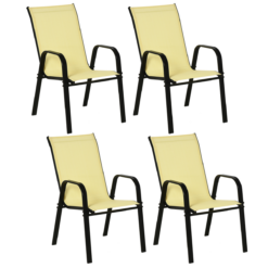Set of 4 Garden Dining Chair Set Outdoor with High Back Armrest Beige