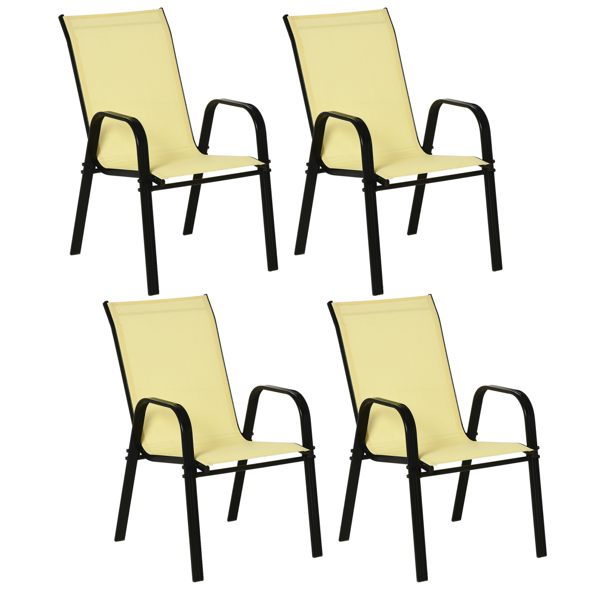 Set of 4 Garden Dining Chair Set Outdoor w/ High Back Armrest Beige Outsunny Set of 4 Garden Dining Chair Set Outdoor w/ High Back Armrest Beige Outsunny