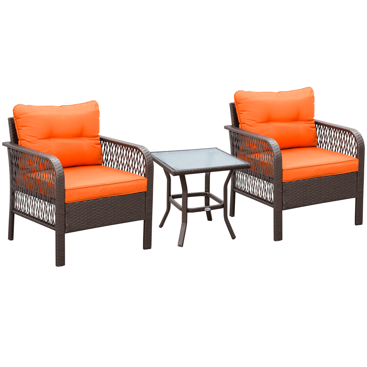 3 Pieces Patio Rattan Bistro Set with Tempered Glass Table Orange 3 Pieces Patio Rattan Bistro Set with Tempered Glass Table Orange