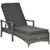 Rattan Single Sun Lounger Reclining Chair 4 Adjustable Backrest & Cushion Grey