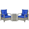 3 PCs PE Rattan Garden Sofa Set w/ 2 Chairs & Storage Table Mixed Grey