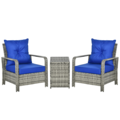 3 Piece PE Rattan Garden Sofa Set with 2 Chairs & Storage Table Mixed Grey