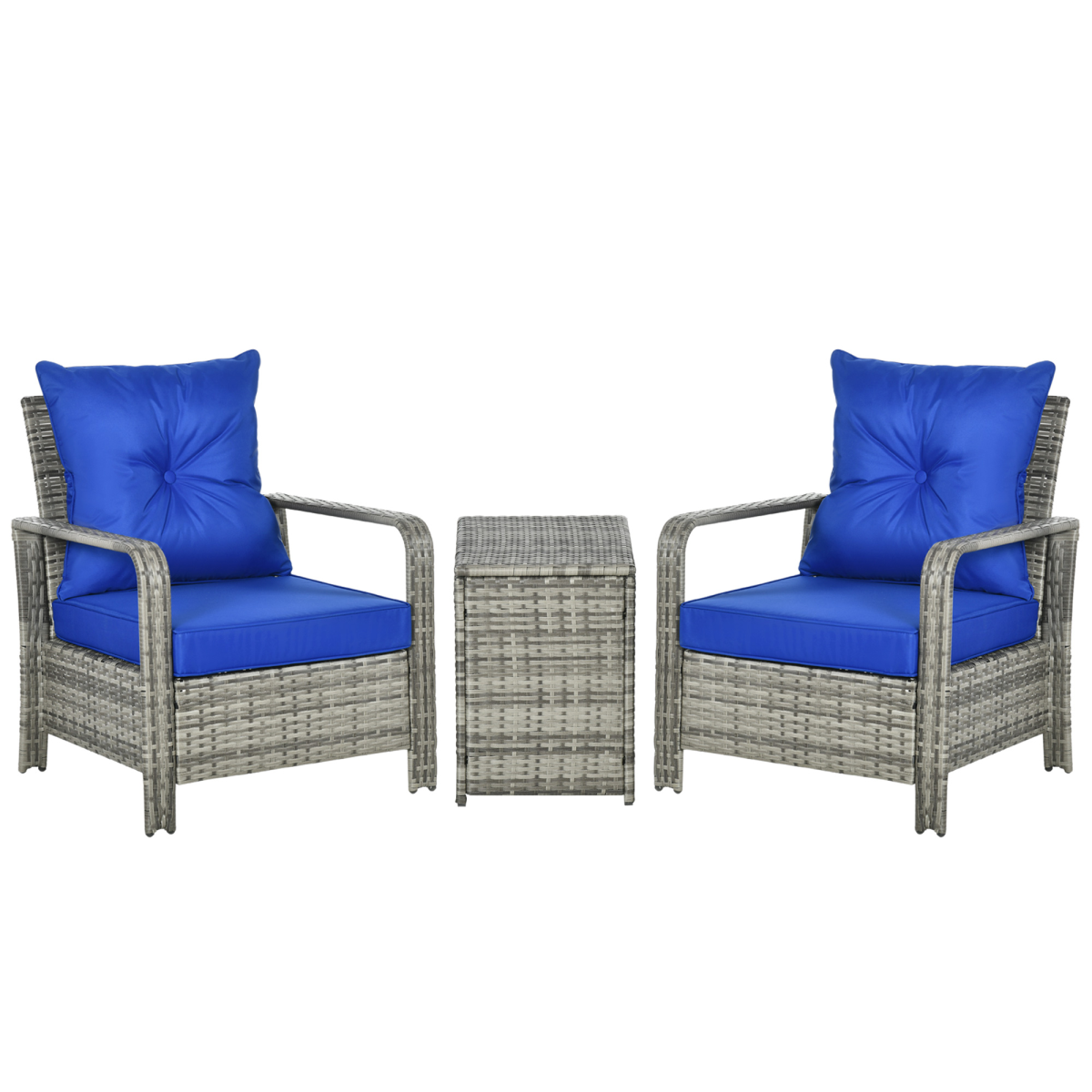 3 PCs PE Rattan Garden Sofa Set w/ 2 Chairs & Storage Table Mixed Grey 3 PCs PE Rattan Garden Sofa Set w/ 2 Chairs & Storage Table Mixed Grey