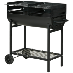 Steel 2-Grill Charcoal BBQ with Wheels Black