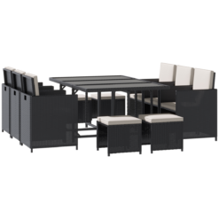 Rattan Dining Set, 11 Piece-Black