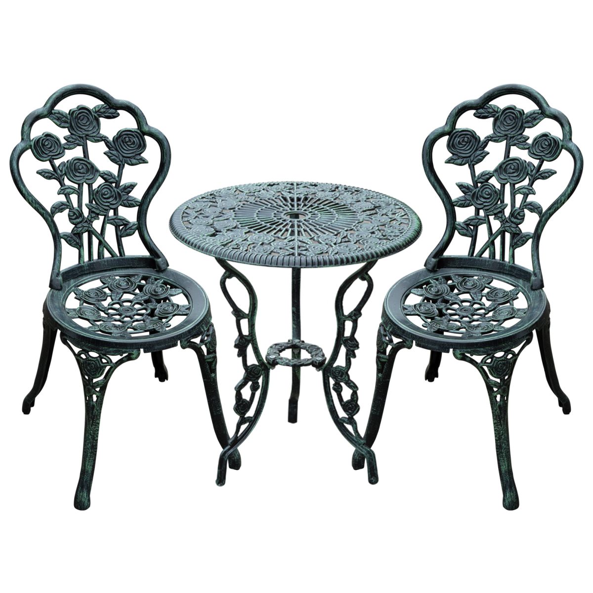 3 Pcs Cast Aluminum Bistro Set-Green 3 Pcs Cast Aluminum Bistro Set-Green