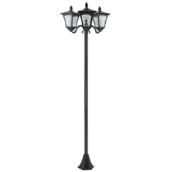 3-Head Solar Powered Lamp Post, IP44, 51.5Lx47Wx182.5H cm-Black