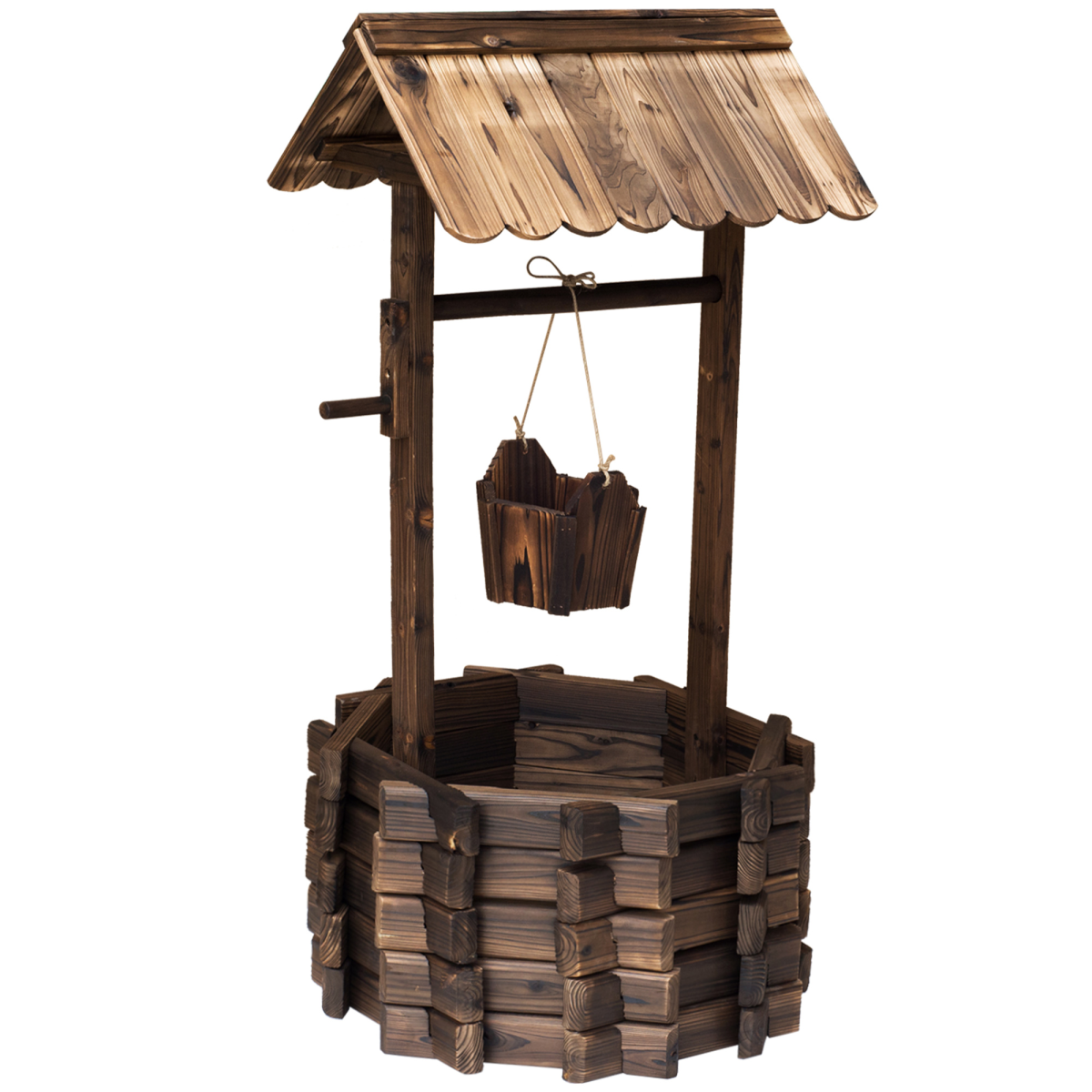 Wishing Well Planter Bucket, 60Lx55Wx 114H cm-Brown Wishing Well Planter Bucket, 60Lx55Wx 114H cm-Brown