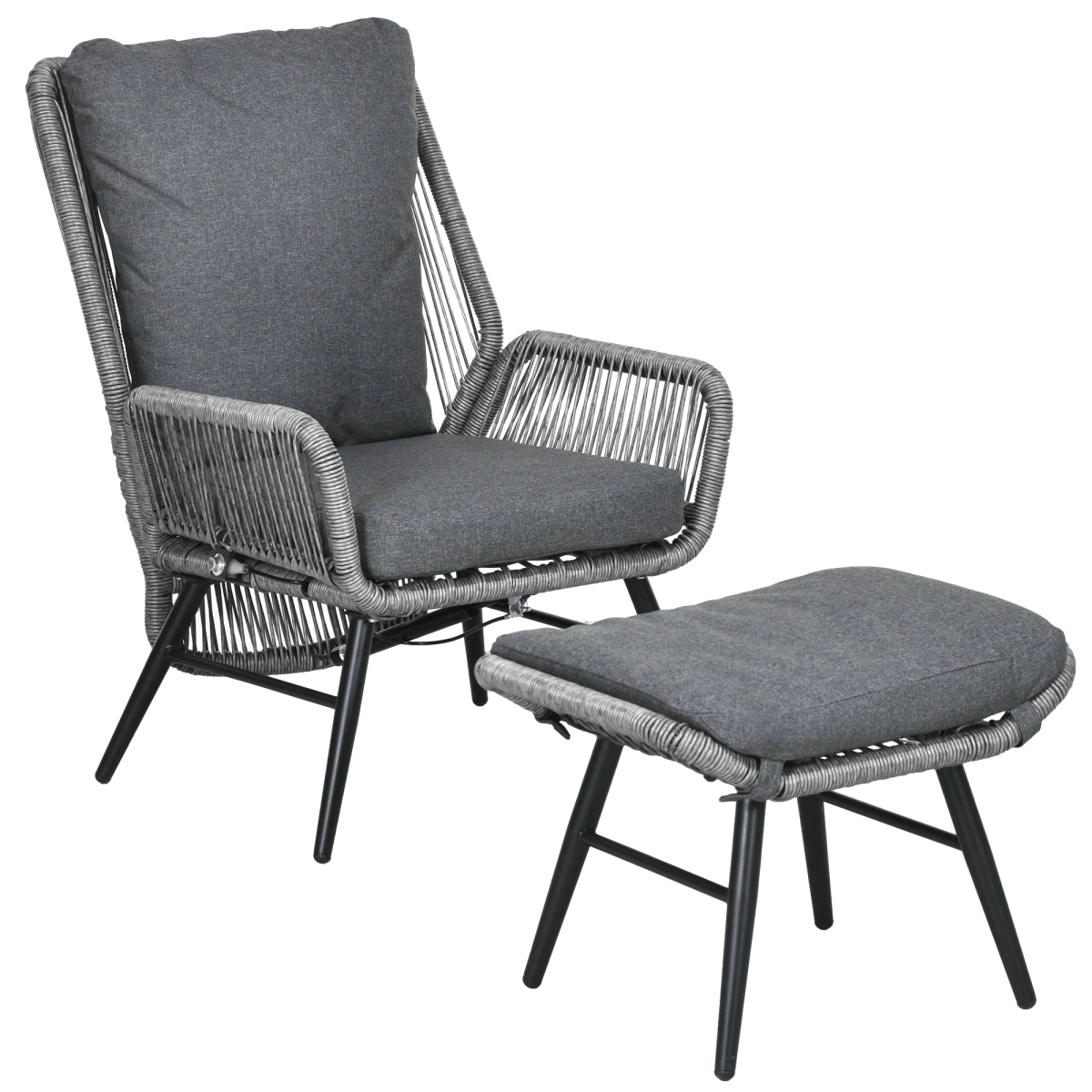 Rattan Garden Leisure Chair Set with Adjustable Backrest, Grey Rattan Garden Leisure Chair Set with Adjustable Backrest, Grey