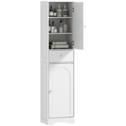 Tall Bathroom Storage Cabinet with Arched Doors and Adjustable Shelf, White
