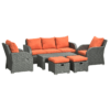 6 Piece Padded Outdoor Rattan Sofa Set with Recliner, Footstools and Table 6 Piece Padded Outdoor Rattan Sofa Set with Recliner, Footstools and Table