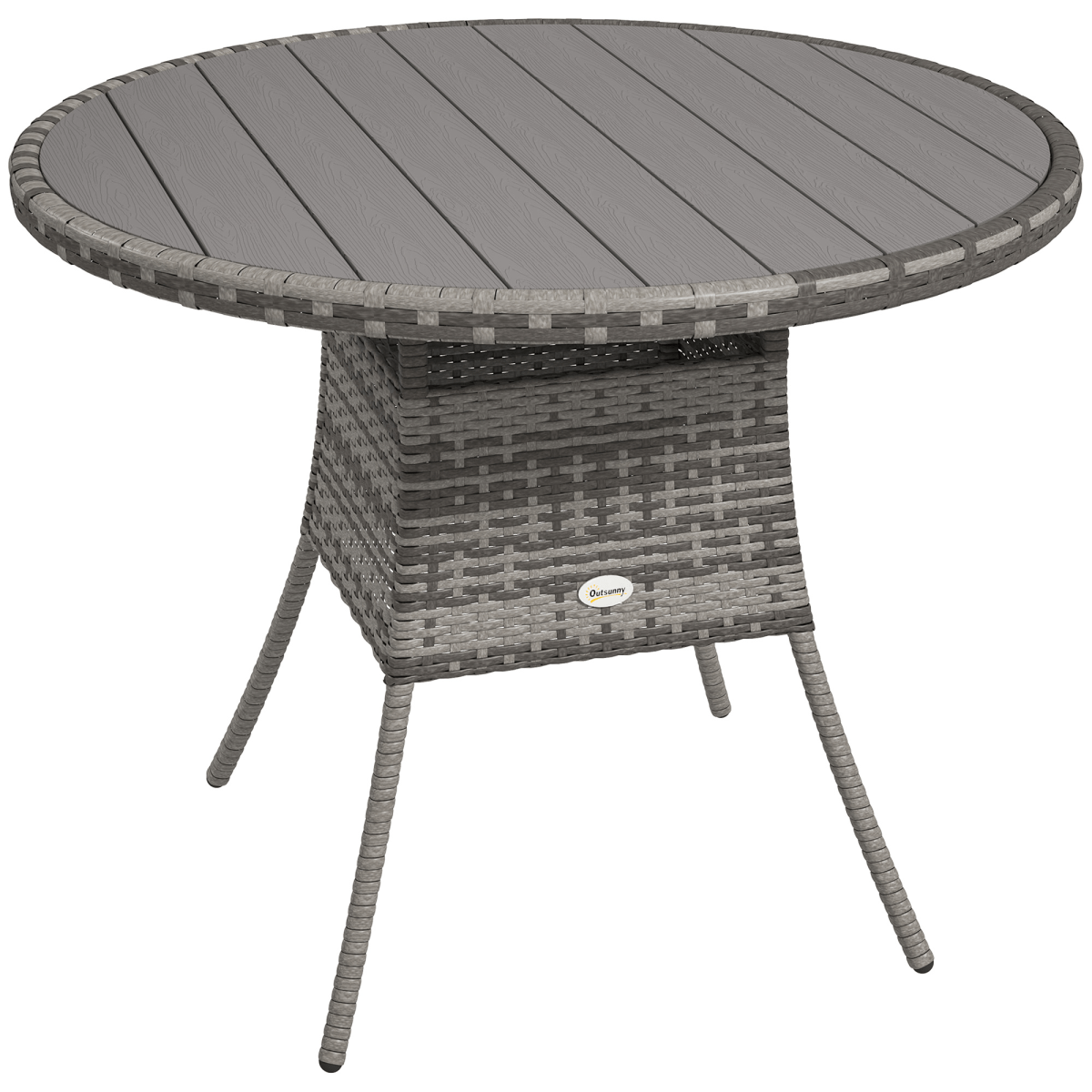 Outdoor PE Rattan Dining Table with Wood-Plastic Composite Top, Grey Outdoor PE Rattan Dining Table with Wood-Plastic Composite Top, Grey