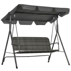3 Person Rattan Swing Chair with Stand and Adjustable Canopy