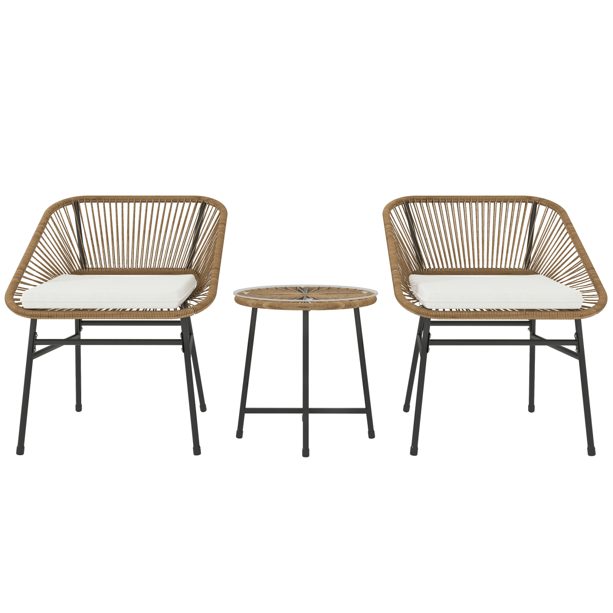 Rattan Bistro Set for Small Balcony with Cushions, Light Grey Rattan Bistro Set for Small Balcony with Cushions, Light Grey