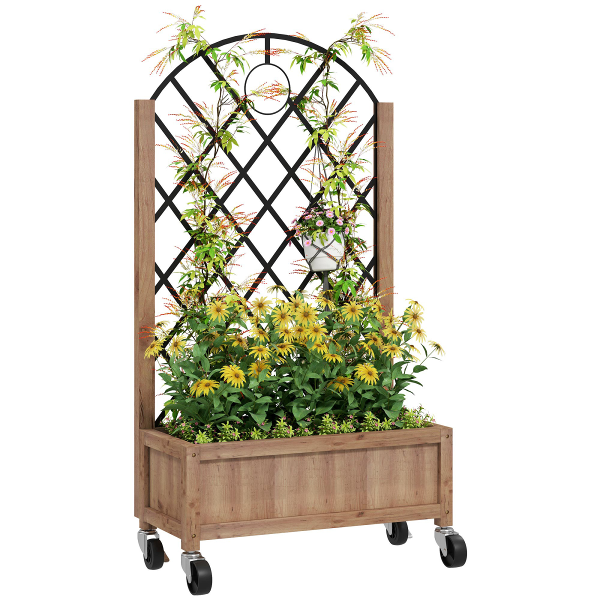 Outsunny Wooden Raised Bed, Outdoor Planter Box w/ Metal Trellis Outsunny Wooden Raised Bed, Outdoor Planter Box w/ Metal Trellis