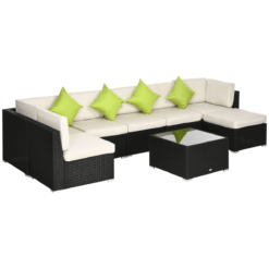 8 Piece Patio Rattan Sofa Set for Outdoor Garden, Black