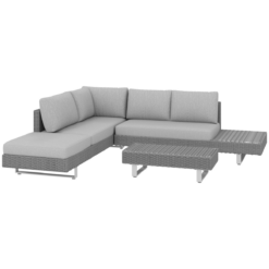 3 Piece Rattan Wicker Sofa Set with Tea Table and Cushions, Light Grey