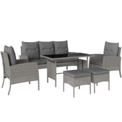 6 Piece Rattan Garden Furniture Sofa Set, Grey