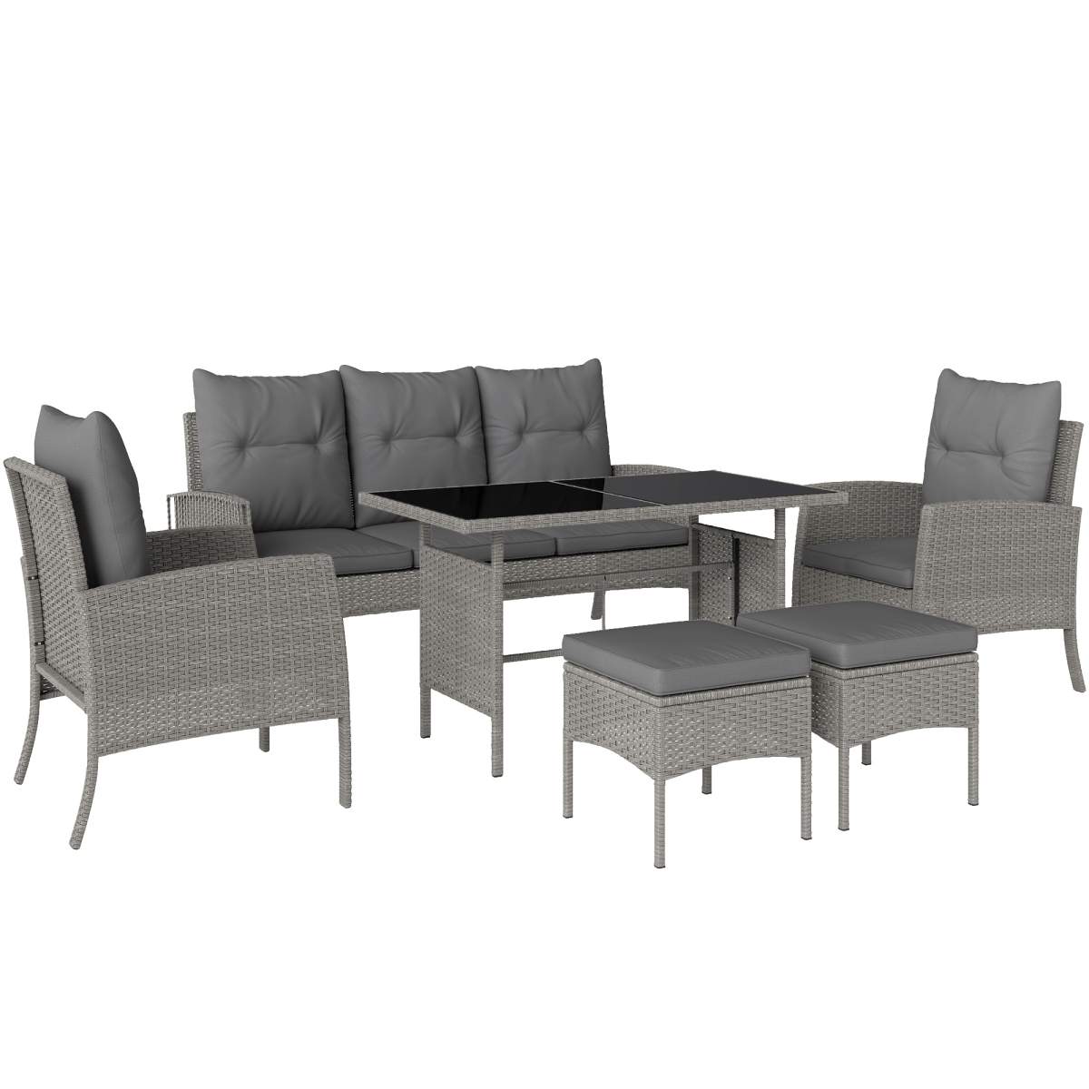 Outsunny 6 Pieces Rattan Garden Furniture Sofa Set, Grey Outsunny 6 Pieces Rattan Garden Furniture Sofa Set, Grey