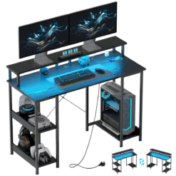 Reversible Computer Desk with Home Office Storage, Black