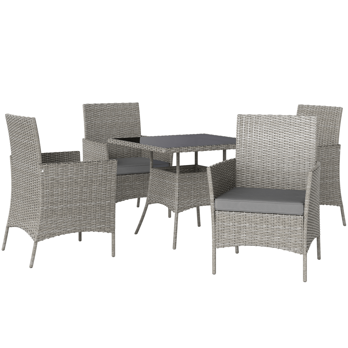 Outsunny Rattan Outdoor Dining Table and Chairs for 4, Light Grey Outsunny Rattan Outdoor Dining Table and Chairs for 4, Light Grey