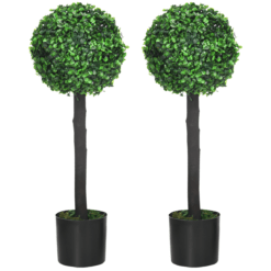 Set of 2 Artificial Boxwood Ball Trees in Pots – 60cm Indoor Outdoor Plants