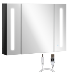 LED Bathroom Mirror Cabinet with Shelves, High Gloss Black