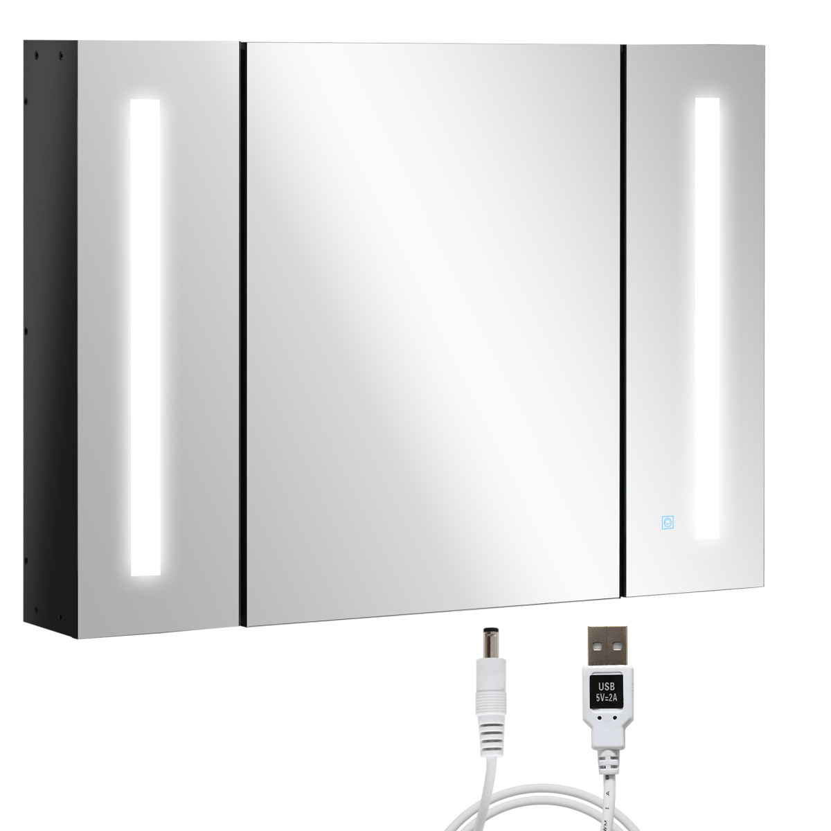 kleankin LED Bathroom Mirror Cabinet with Shelves Wall Mount High Gloss Black kleankin LED Bathroom Mirror Cabinet with Shelves Wall Mount High Gloss Black