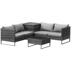 4 Piece PE Rattan Outdoor Garden Furniture Set, Mixed Grey