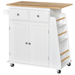 Kitchen Island Storage Unit with Rubber Wood Top and Spice Rack