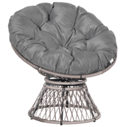 360° Swivel Rattan Papasan Moon Bowl Chair with Padding, Grey