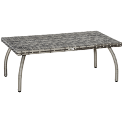 Rattan Coffee Table, Patio Wicker Table with All-Weather Grey