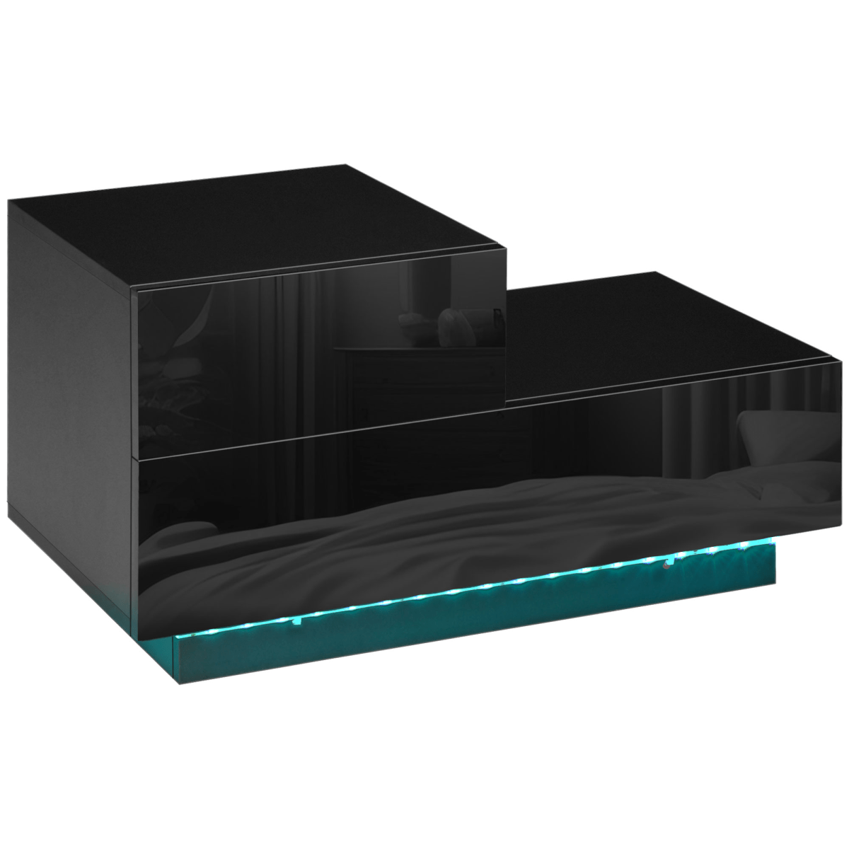 HOMCOM High Gloss Front Bedside Table Nightstand with LED Light Remote Black HOMCOM High Gloss Front Bedside Table Nightstand with LED Light Remote Black
