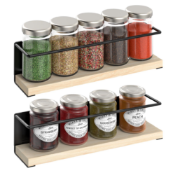 Set of 2 Magnetic Spice Racks with Wooden Shelf