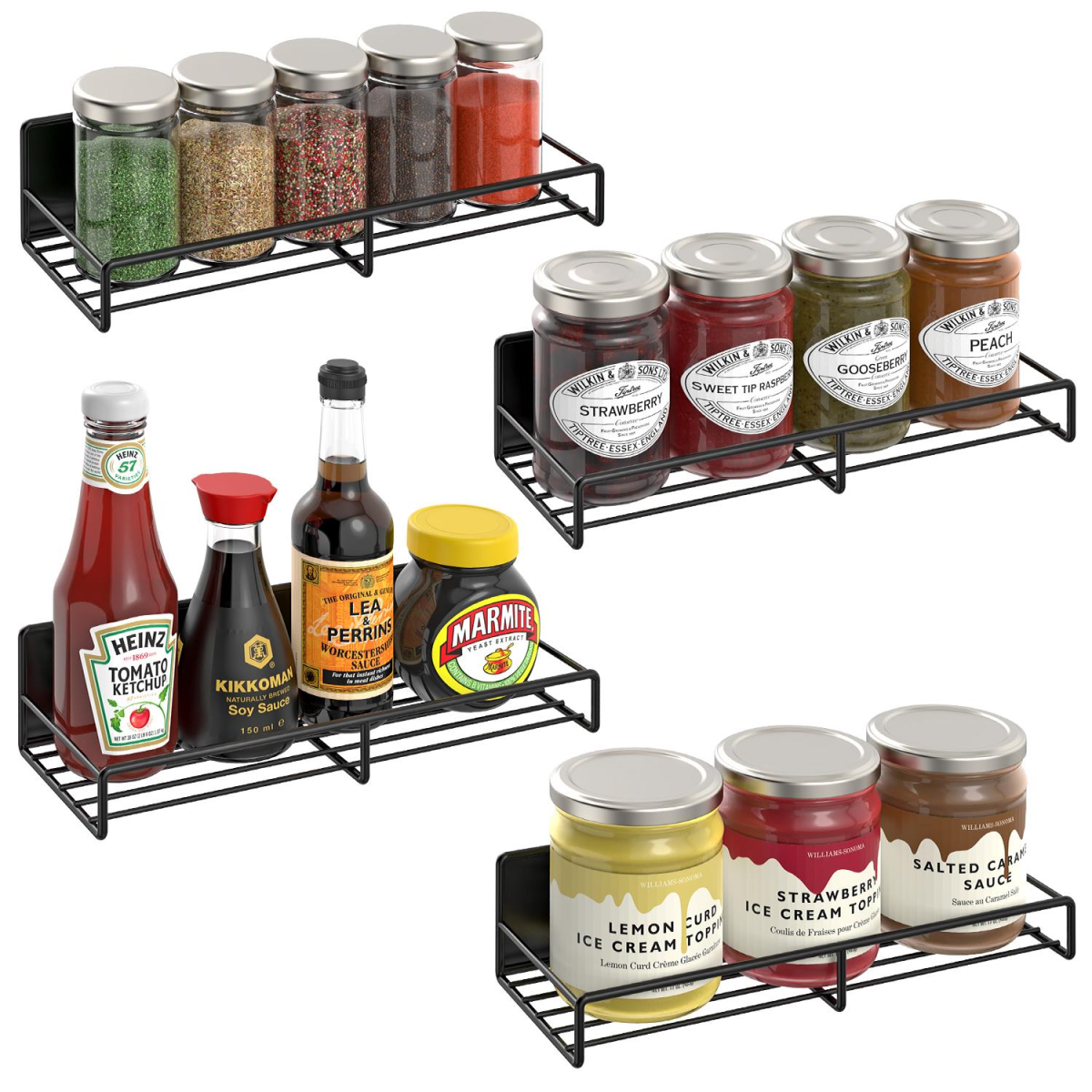 VINSANI 4pc MAGNETIC SPICE RACK METAL SHELF 1010421 VINSANI 4pc MAGNETIC SPICE RACK METAL SHELF 1010421