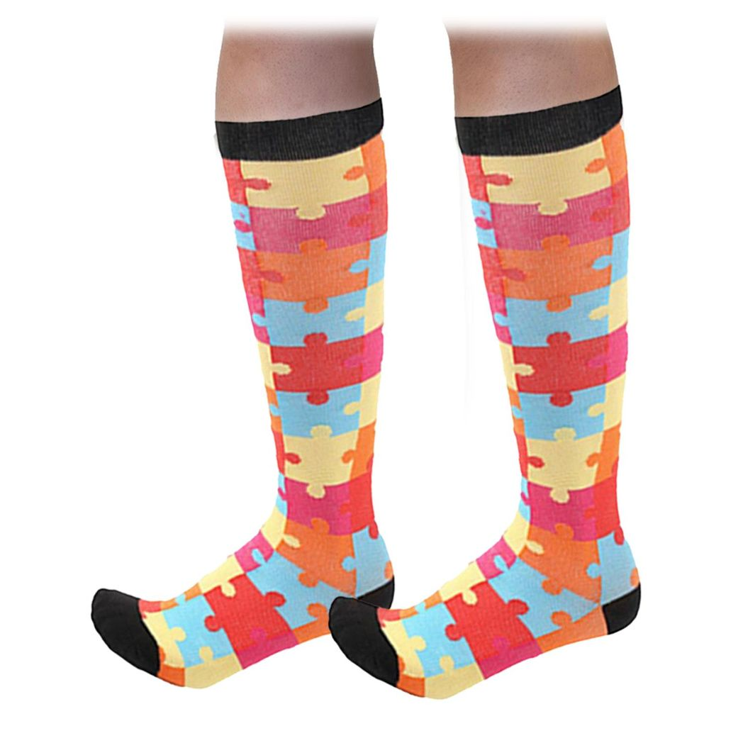 Flo Fashion Bright Pattern Knee-High With Nylon, Yarn & Spandex Compression Sock, Puzzle, L/XL Flo Fashion Bright Pattern Knee-High With Nylon, Yarn & Spandex Compression Sock, Puzzle, L/XL - Image 2