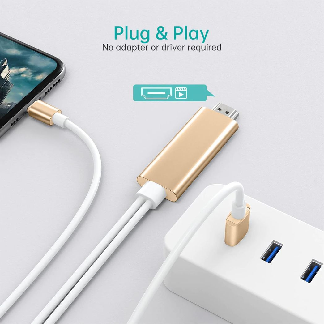 Aquarius Full HD Support HDMI Connector Cable for Phone/Pad Gold Aquarius Full HD Support HDMI Connector Cable for Phone/Pad Gold - Image 6