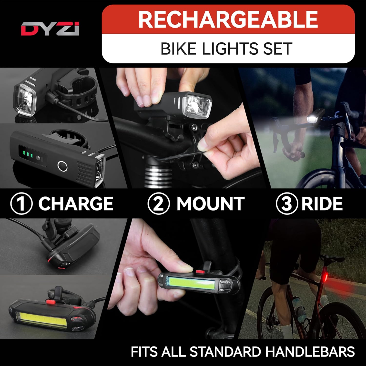 Dyzi Bike Lights - USB Rechargeable Ultra Bright Front & Back Bike Light Sets - 4 Light Modes With Daylight Sensor - Easy to Fit and Mount LED Bicycle Lights Dyzi Bike Lights - USB Rechargeable Ultra Bright Front & Back Bike Light Sets - 4 Light Modes With Daylight Sensor - Easy to Fit and Mount LED Bicycle Lights - Image 6